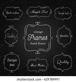 Set of hand drawn vintage frames on chalkboard. Template for retro invitations, gift cards, menu.