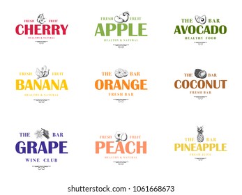 Set of hand drawn vintage fruits. Botanical design. Vector illustration.