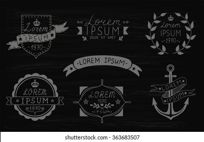 Set of hand drawn vintage labels. Templates for design of labels, emblems, logotypes. Vector illustration.