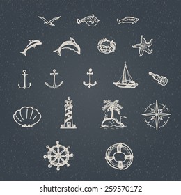 set of hand drawn vintage nautical signs