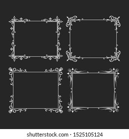 Set of hand drawn vintage ornate borders. Elegant wedding frames. Vector isolated flourish invitation card.