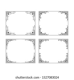 Set of hand drawn vintage ornate frames. Filigree elegant wedding borders. Vector isolated vignette invitation card.
