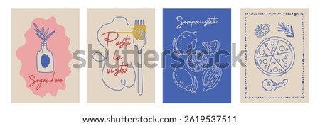 Set of hand drawn vintage posters in dolce vita style. Vector illustration of italian style hand drawn posters. Illustration for invitations, menus design. Breakfast, lunch, dinner concept.	