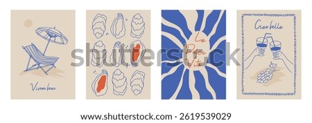 Set of hand drawn vintage posters in dolce vita style. Vector illustration of italian style hand drawn posters. Illustration for invitations, menus design. Breakfast, lunch, dinner concept.	
