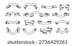Set of hand drawn vintage scrolls ribbons banners, Drawing ribbons vintage banners, retro label and logo elements for design, vector illustration