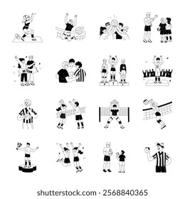 Set of Hand Drawn Volleyball Players Illustrations 

