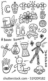 Set of hand drawn voodoo objects