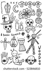 Set of hand drawn voodoo objects