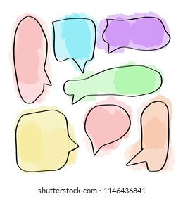 Set of Hand Drawn Watercolor Doodle Speech Bubbles. Vector illustration isolated on white background.