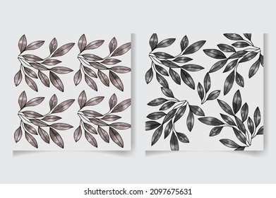 Set of hand drawn watercolor floral seamless textile pattern with greenery botanical leaves, flowers, and branches, Abstract art background, editable vector fabric background illustration template.