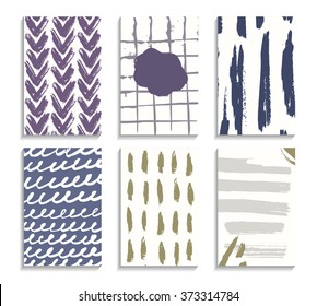 Set of hand drawn watercolor strokes cards. Abstract backgrounds. Pastel hipster patterns for placards, posters, banners, flyers
