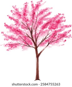 Set of hand drawn watercolor trees illustrations, bushes and flowers isolated on white. Collection of various hand painted plants
