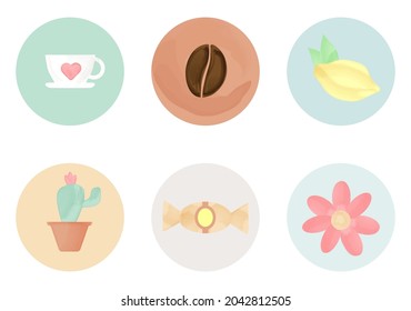 Set of hand drawn watercolour illustrations. Bundle of highlights for social media.