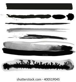 Set of hand drawn water/ink lines and stains  isolated on white background (individual objects). vector illustration