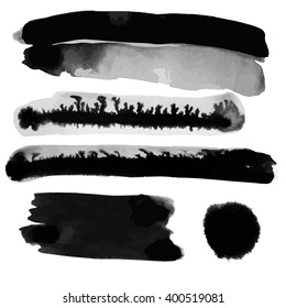 Set of hand drawn water/ink lines and stains  isolated on white background (individual objects). vector illustration