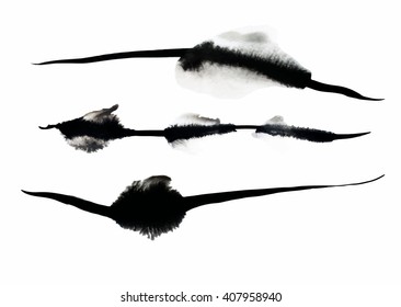 Set of hand drawn water/ink lines isolated on white background (individual objects). vector illustration