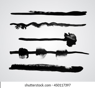 Set of hand drawn water/ink lines isolated on white background (individual objects). vector illustration