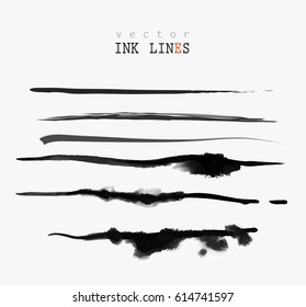 Set of hand drawn water/ink lines isolated on white background (individual objects). vector illustration