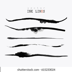 Set of hand drawn water/ink lines isolated on white background (individual objects). vector illustration