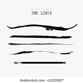 Set of hand drawn water/ink lines isolated on white background (individual objects). vector illustration