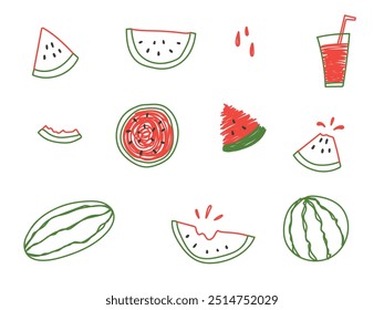 Set handgezeichnete Wassermelone doodle