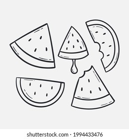 Set hand drawn watermelon icon Design Template. Illustration vector graphic. doodle watermelon print. hand drawn fruits .Perfect for design elements for decorations, organic food pattern.