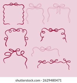 Set of hand drawn wavy ribbon frames. Vector romantic corners decorations