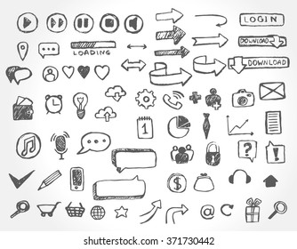 Set of hand drawn web icons and elements