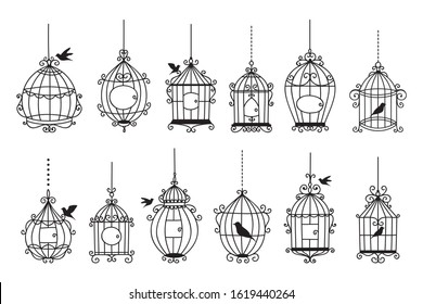 Set of hand drawn wedding birdcage collections