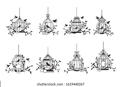 Set of hand drawn wedding birdcage collections