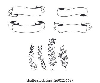 Set hand drawn wedding catchword collection