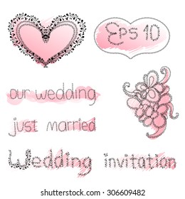 Set of hand drawn wedding vector elements 