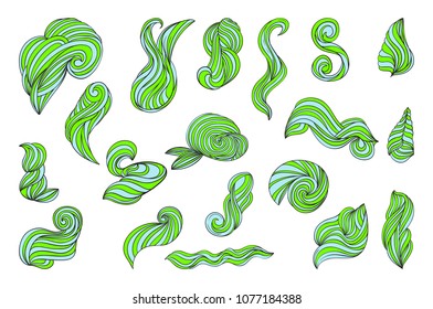 Set of the hand drawn whimsical doodle swirls and curles. Vector elements for your design and decor.