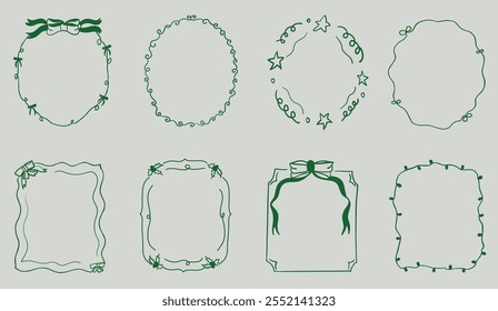 Conjunto de molduras de arte desenhadas à mão com redemoinhos e linhas onduladas para casamento, Natal, aniversário, convites, cartão e muito mais. Ícones de desenho, Ilustrações de vetor. 