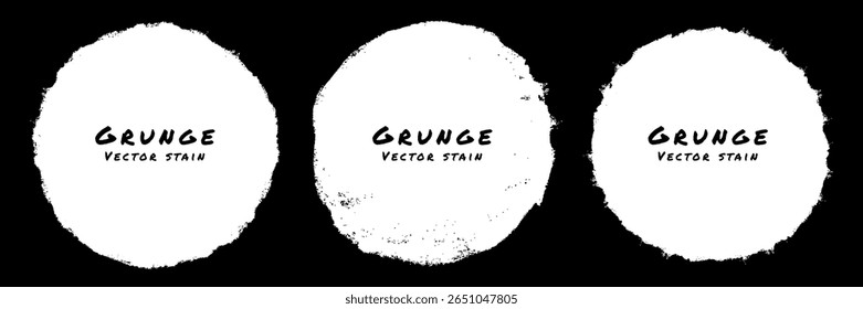 Conjunto de marcos de círculo grunge blanco dibujado a mano. Venta de Anuncios. Manchas redondas negras del grunge. Ilustración vectorial