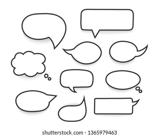 Set of hand drawn white speech bubbles with black stroke, vector eps10 illustration