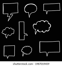 Set Of Hand Drawn White Speech Bubble Collection On Black Background Vector