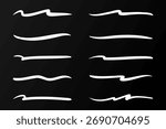 Set of Hand Drawn White Underline Scribbles, Wavy Brush Stroke Design Elements Collection
