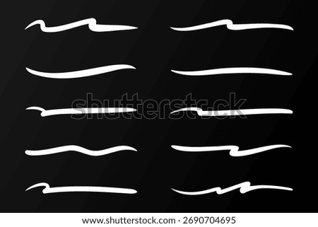 Set of Hand Drawn White Underline Scribbles, Wavy Brush Stroke Design Elements Collection