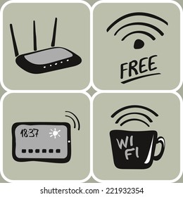 Set of hand drawn wifi devices icons