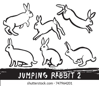Set of hand drawn wild rabbit icons isolated on white background. Black ink brush stroke text turned into vector illustration.