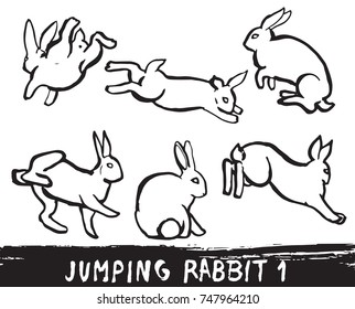 Set of hand drawn wild rabbit icons isolated on white background. Black ink brush stroke text turned into vector illustration.