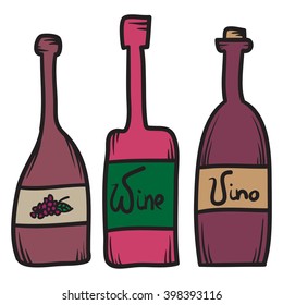 Set of hand drawn wine bottles 
