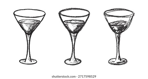 Conjunto de copas de vino dibujadas a mano tintineando juntos Clipart de bebidas alcohólicas en estilo doodle Elemento único para impresión, Web, diseño, decoración Feliz año Nuevo