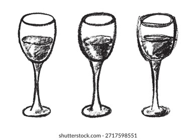 Conjunto de copas de vino dibujadas a mano tintineando juntos Clipart de bebidas alcohólicas en estilo doodle Elemento único para impresión, Web, diseño, decoración Feliz año Nuevo
