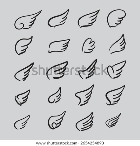 Set of Hand Drawn Wing Icons Angel and Bird Wing Sketch Collection