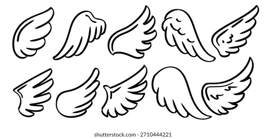 Set of hand drawn Wings theme Isolated Vector