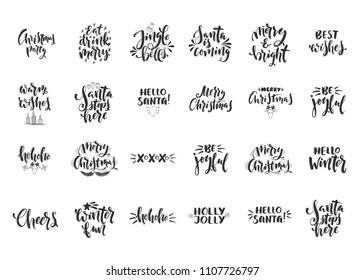 Set of hand drawn word. Brush pen lettering with phrase about Happy new year.