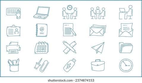 Set of hand drawn workspace icon design. Doodle set workspace icon
