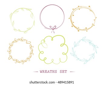 set of hand drawn wreaths. hand drawn circular frames, vector design elements